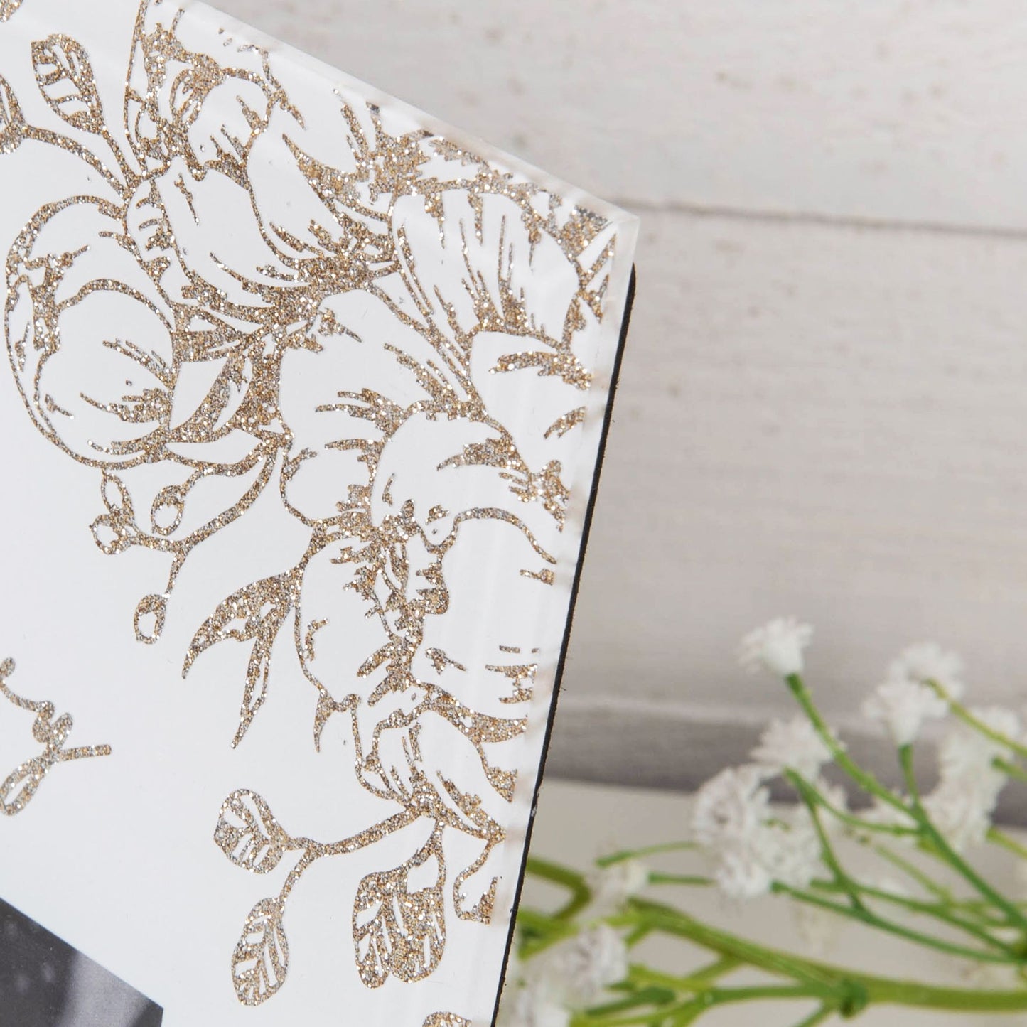 Happy Anniversary White Glass Gold Floral Frame 6" x 4"