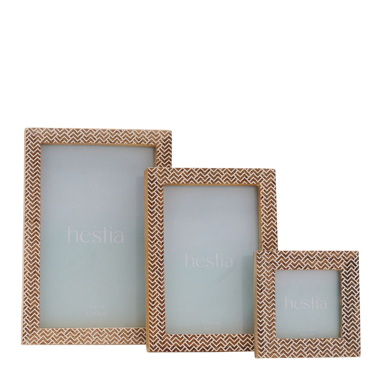 Hestia Chevron Stamped Carved Wood Photo Frame 4" x 6"