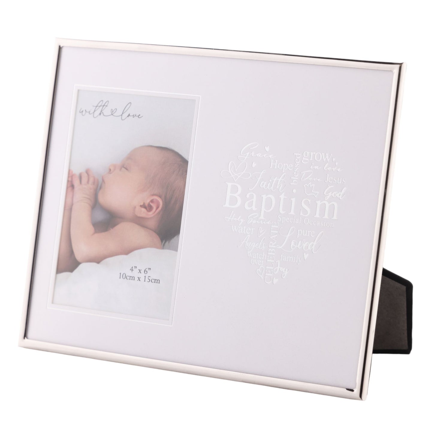 With Love Silver Heart Frame 4" x 6" - Baptism