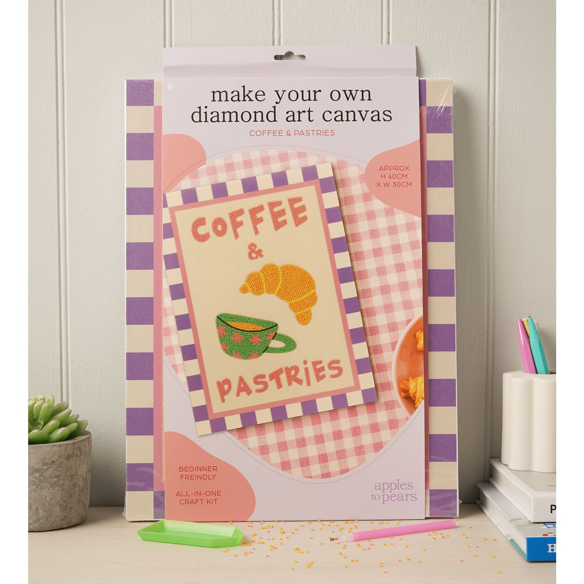 Apples To Pears Diamond Art Canvas Craft Set - Coffee and Pastries