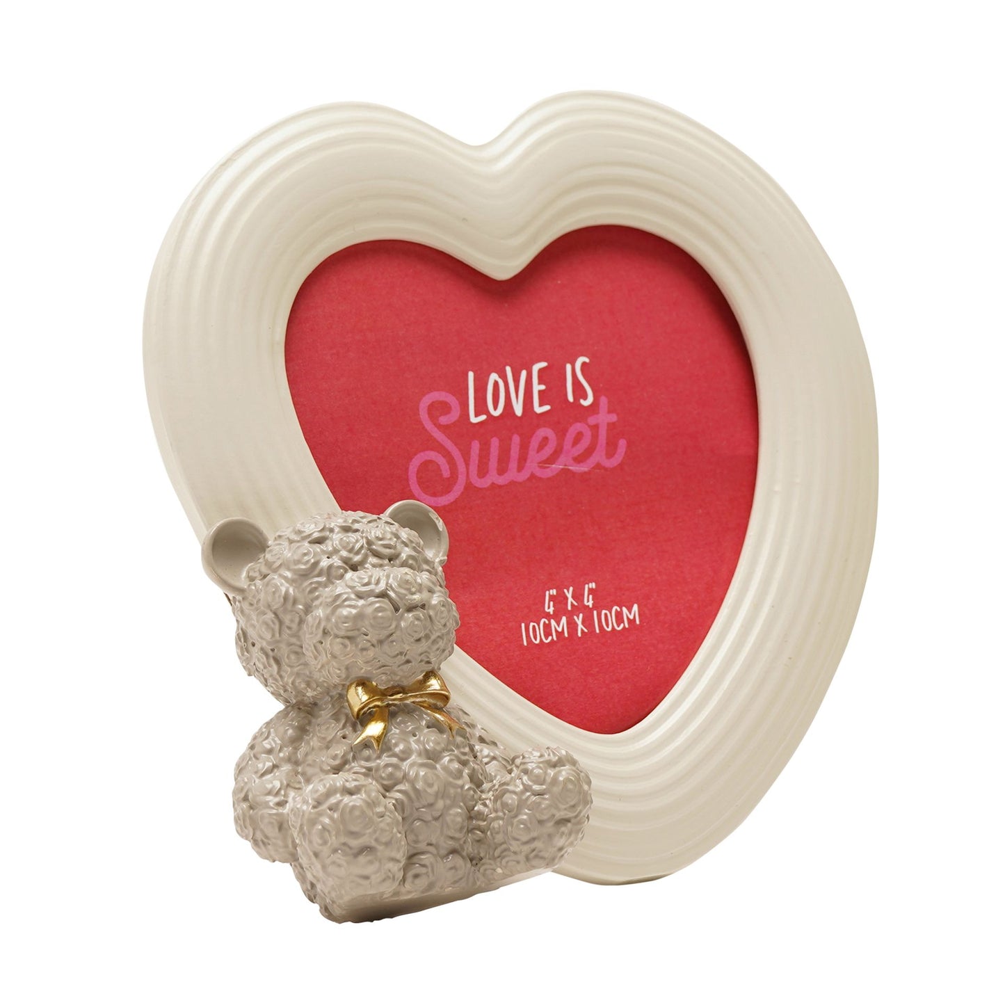 Love Is Sweet Grey/White Heart Photo Frame 4" x 4" - Baby Bear