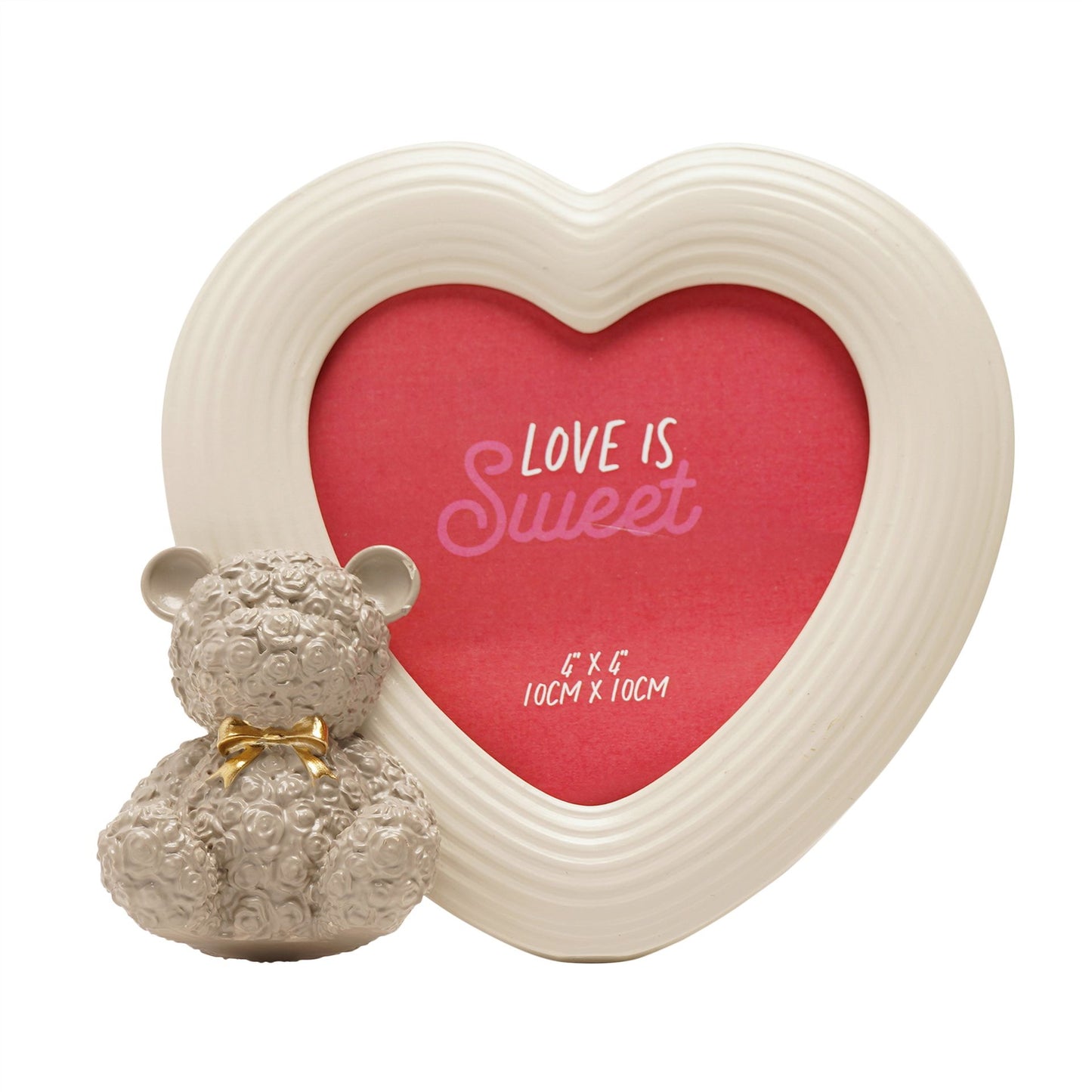 Love Is Sweet Grey/White Heart Photo Frame 4" x 4" - Baby Bear