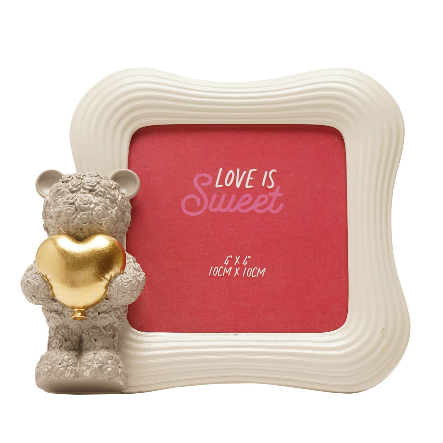 Love Is Sweet Grey/White Square Photo Frame 4" x 4" - Baby Bear Holding A Heart