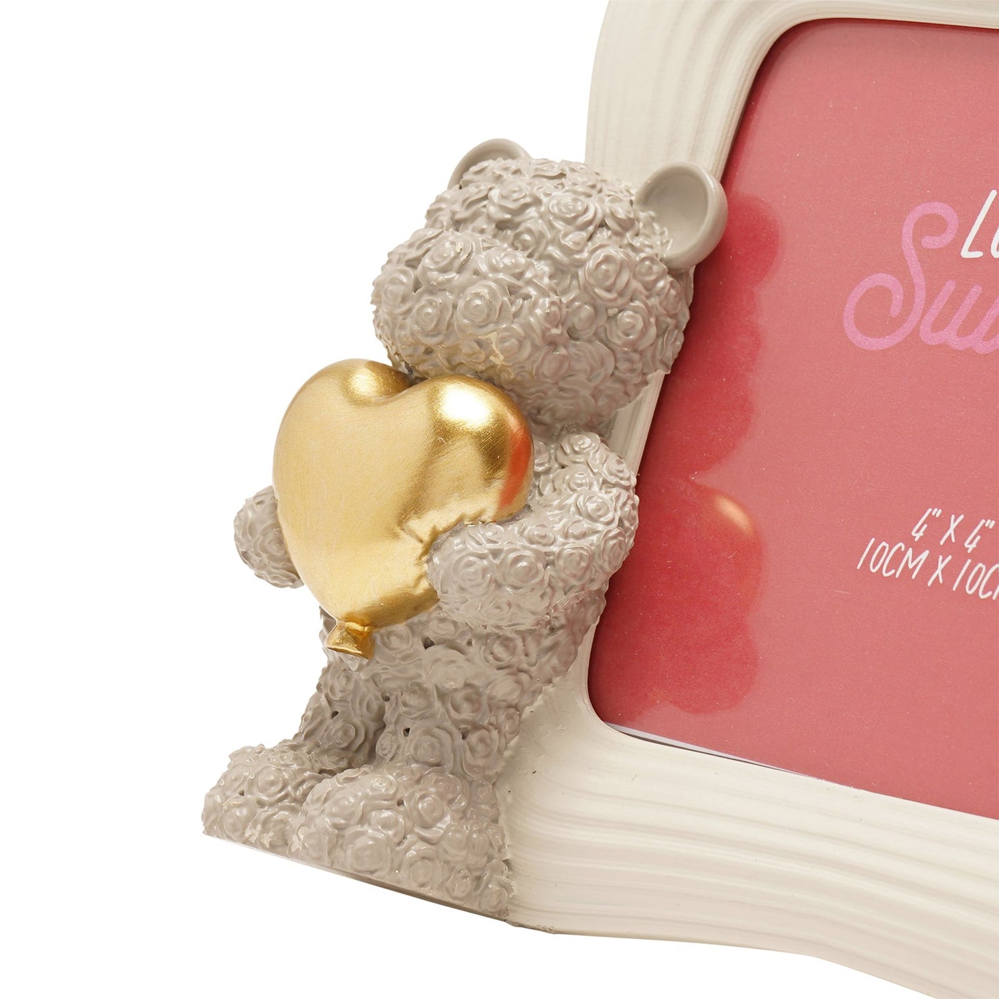 Love Is Sweet Grey/White Square Photo Frame 4" x 4" - Baby Bear Holding A Heart