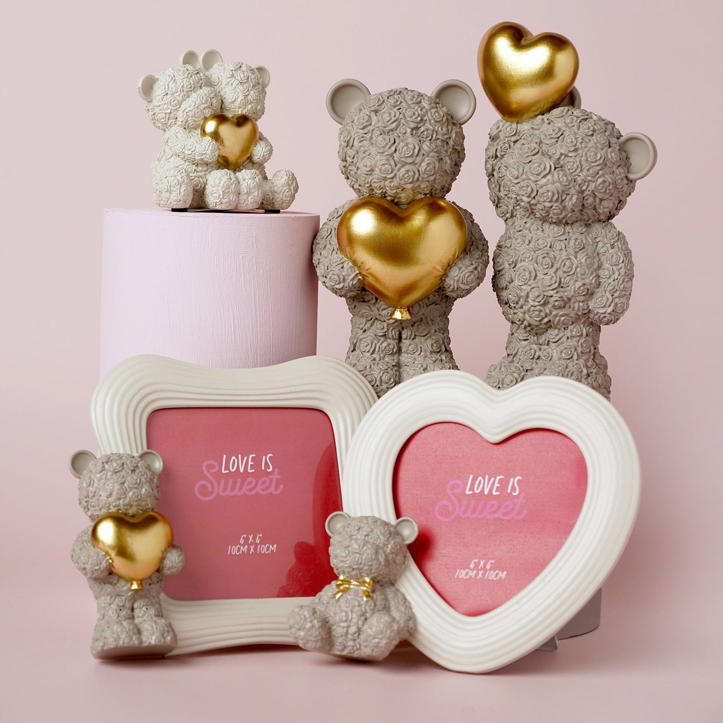 Love Is Sweet Grey/White Square Photo Frame 4" x 4" - Baby Bear Holding A Heart
