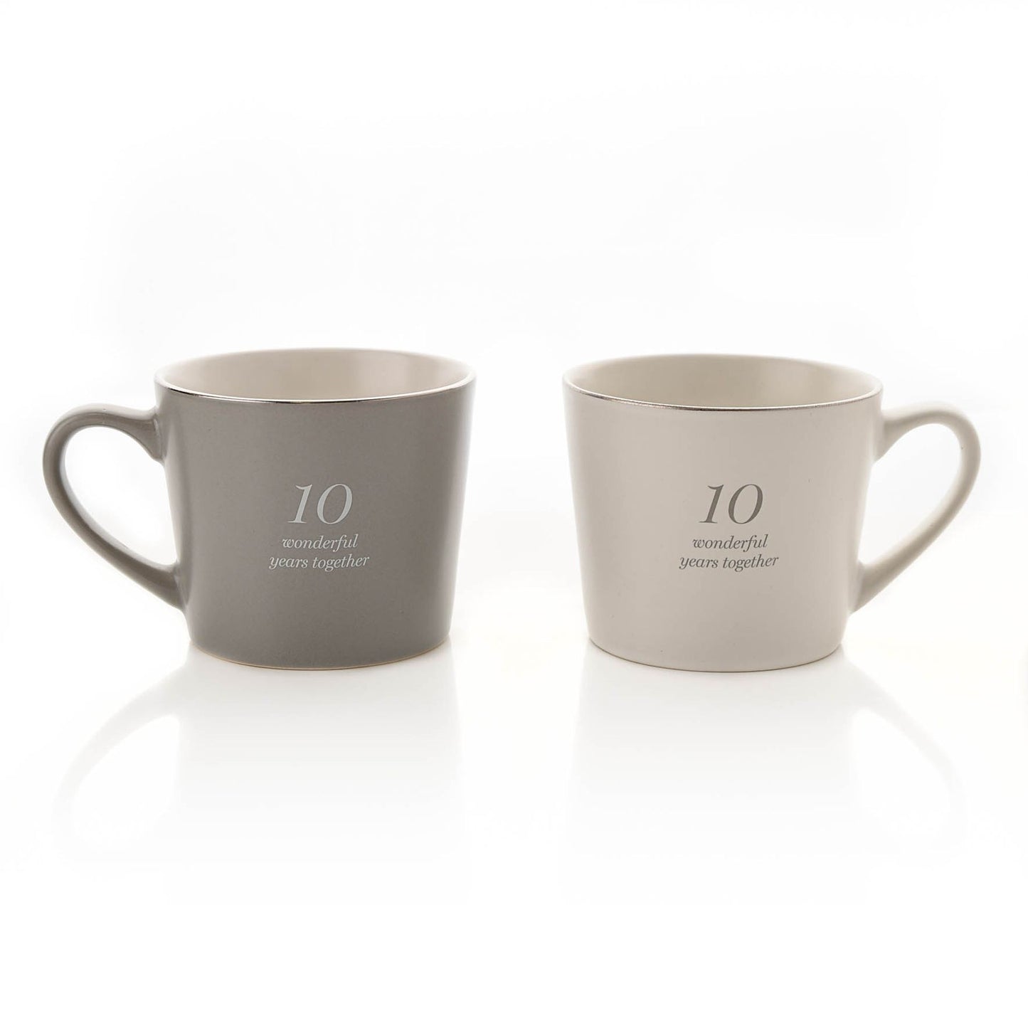 Amore Set of 2 Grey & White Mugs - 10th Anniversary