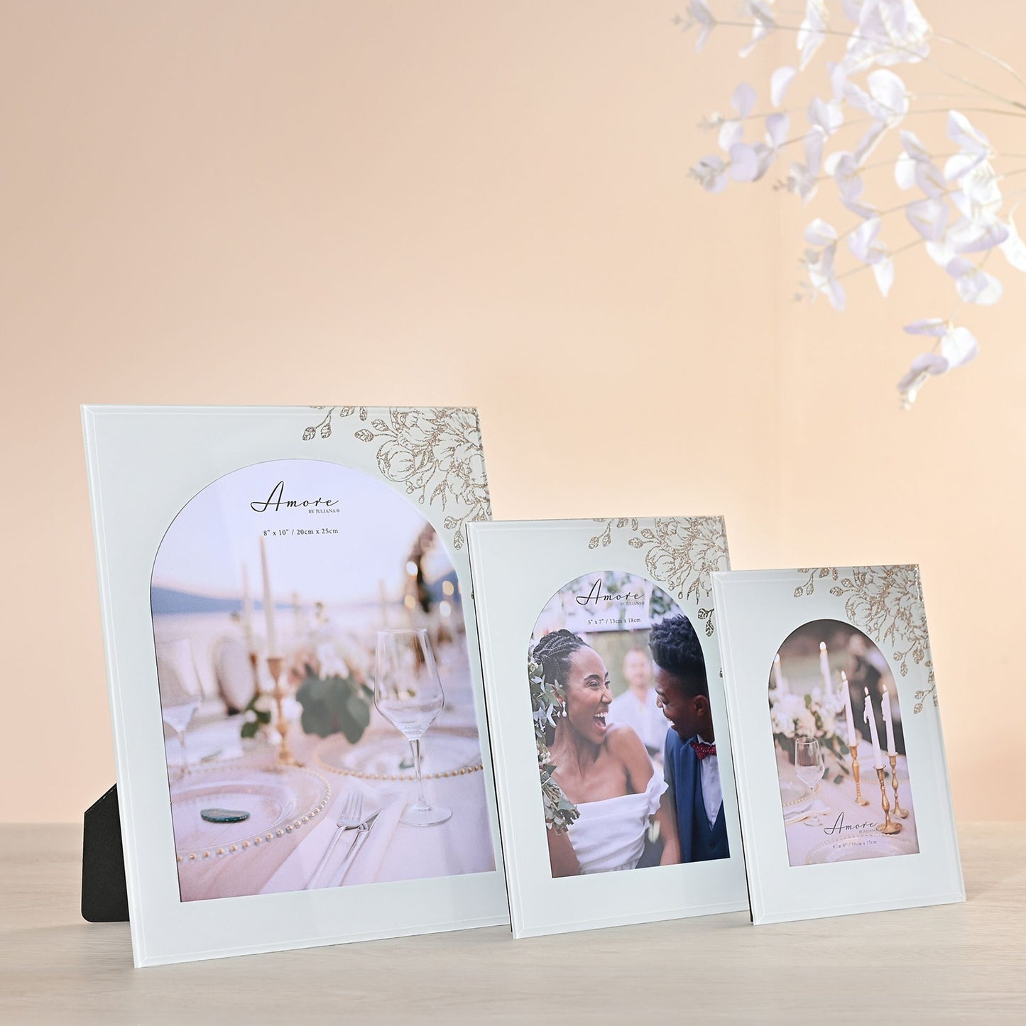 Amore White Floral Glass Arch Photo Frame 5" x 7"