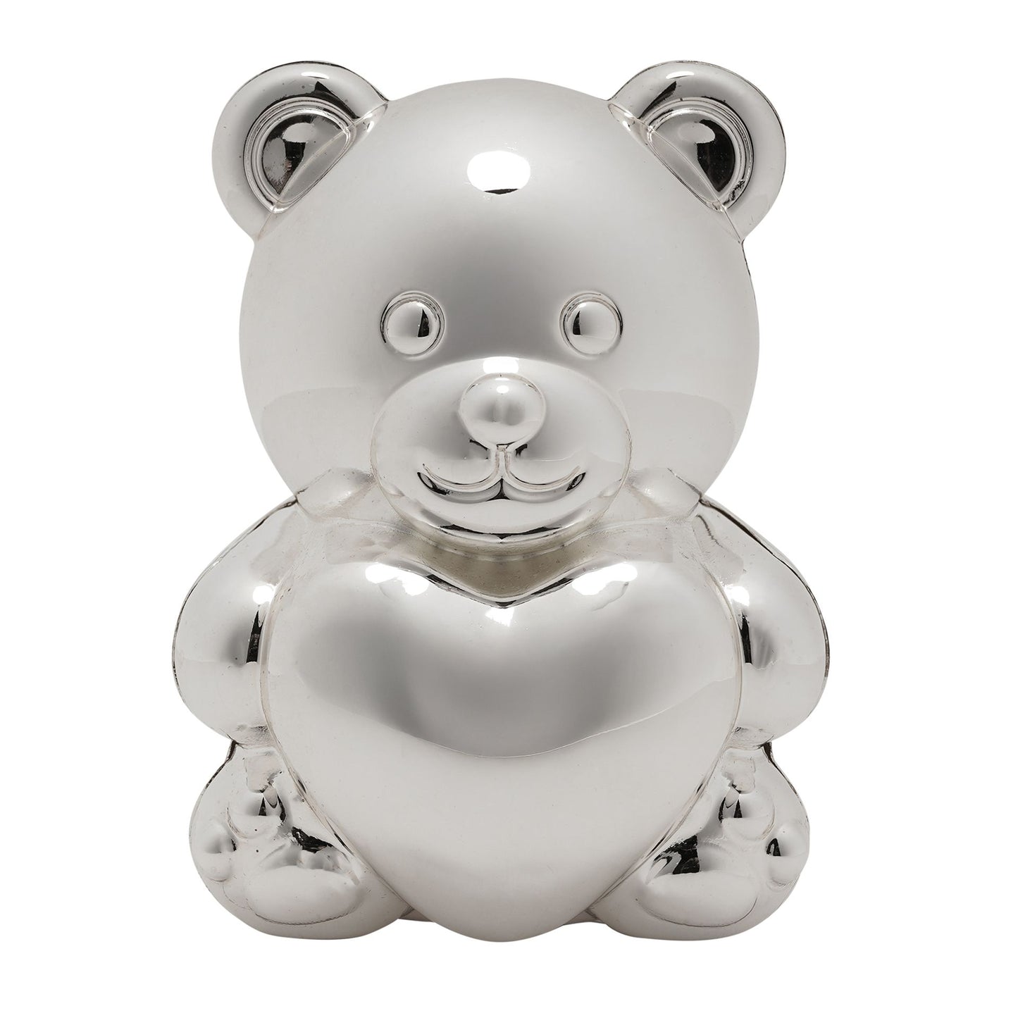 Bambino Silver Plated Money Box - Bear & Heart