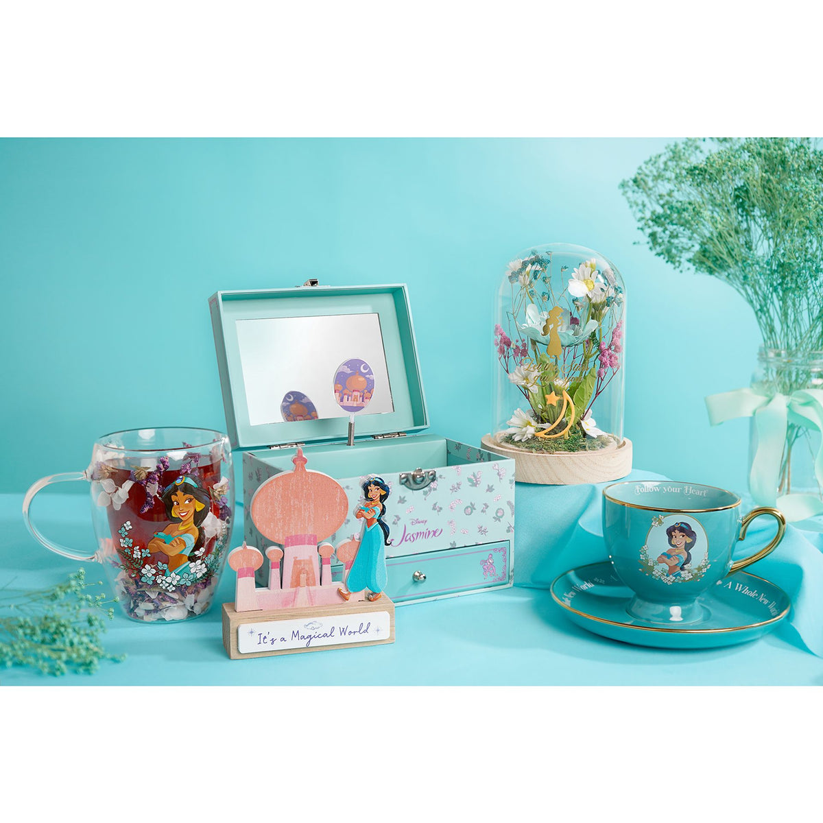 Disney Pastel Princess Florals In A Cloche With Neon Light - Jasmine