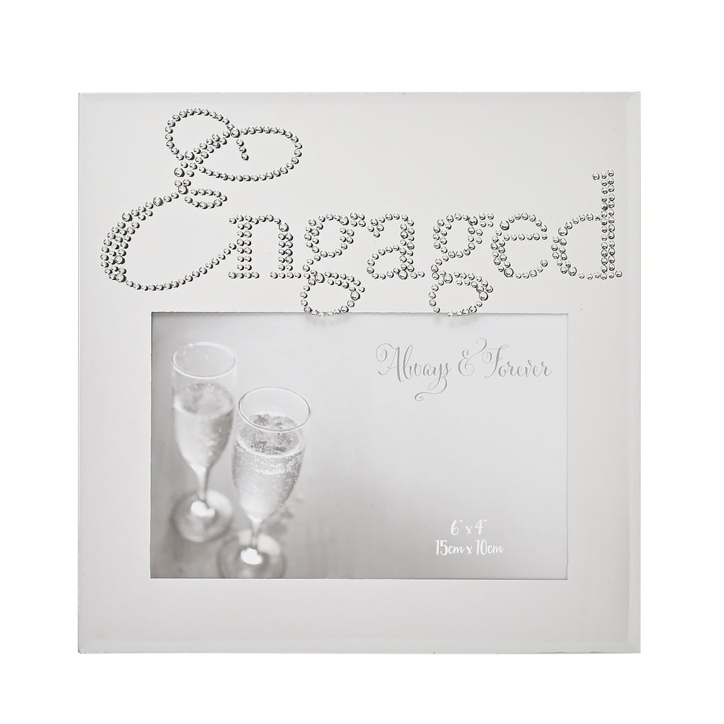 A & F Mirror Glass Photo Frame Crystal Words "Engaged"