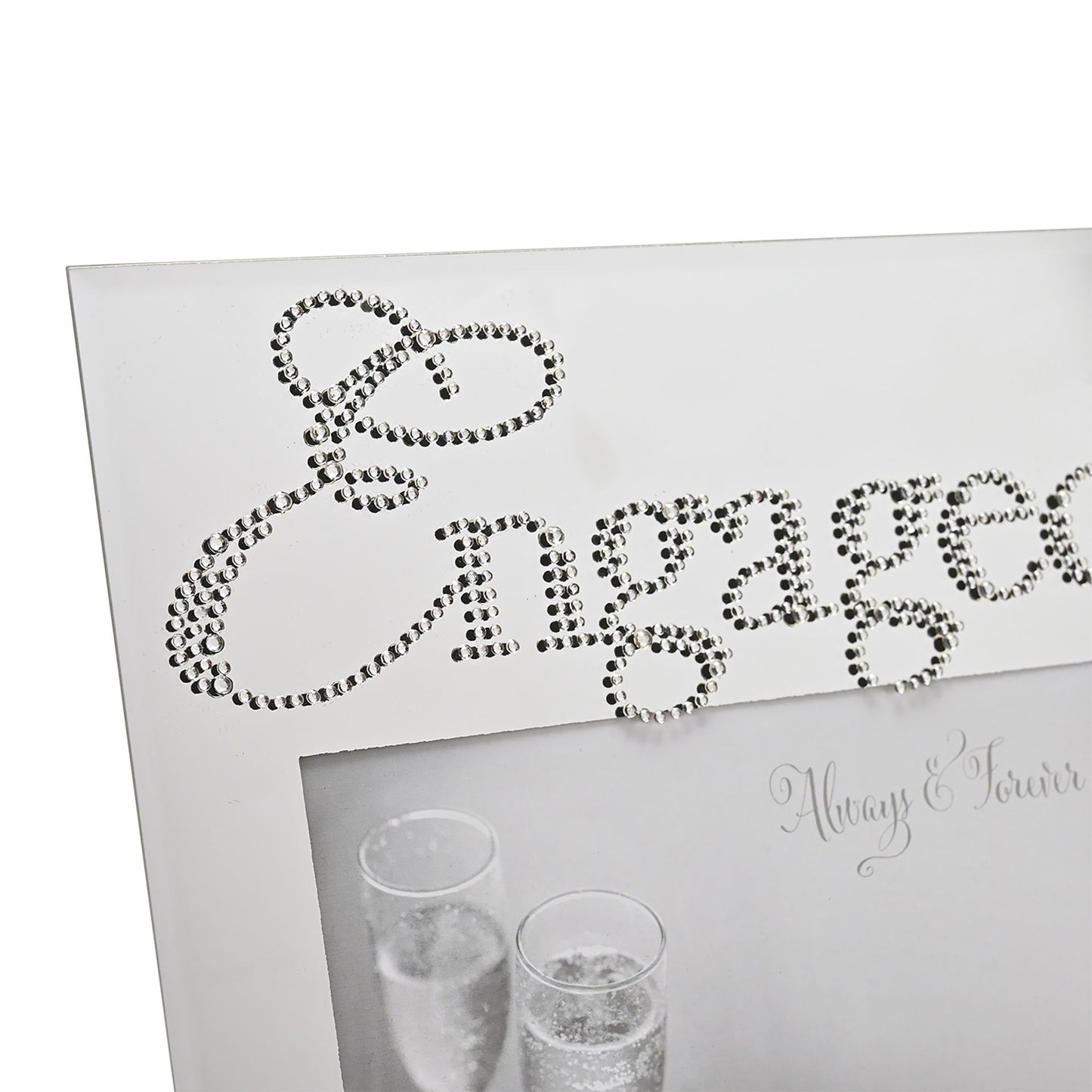 A & F Mirror Glass Photo Frame Crystal Words "Engaged"
