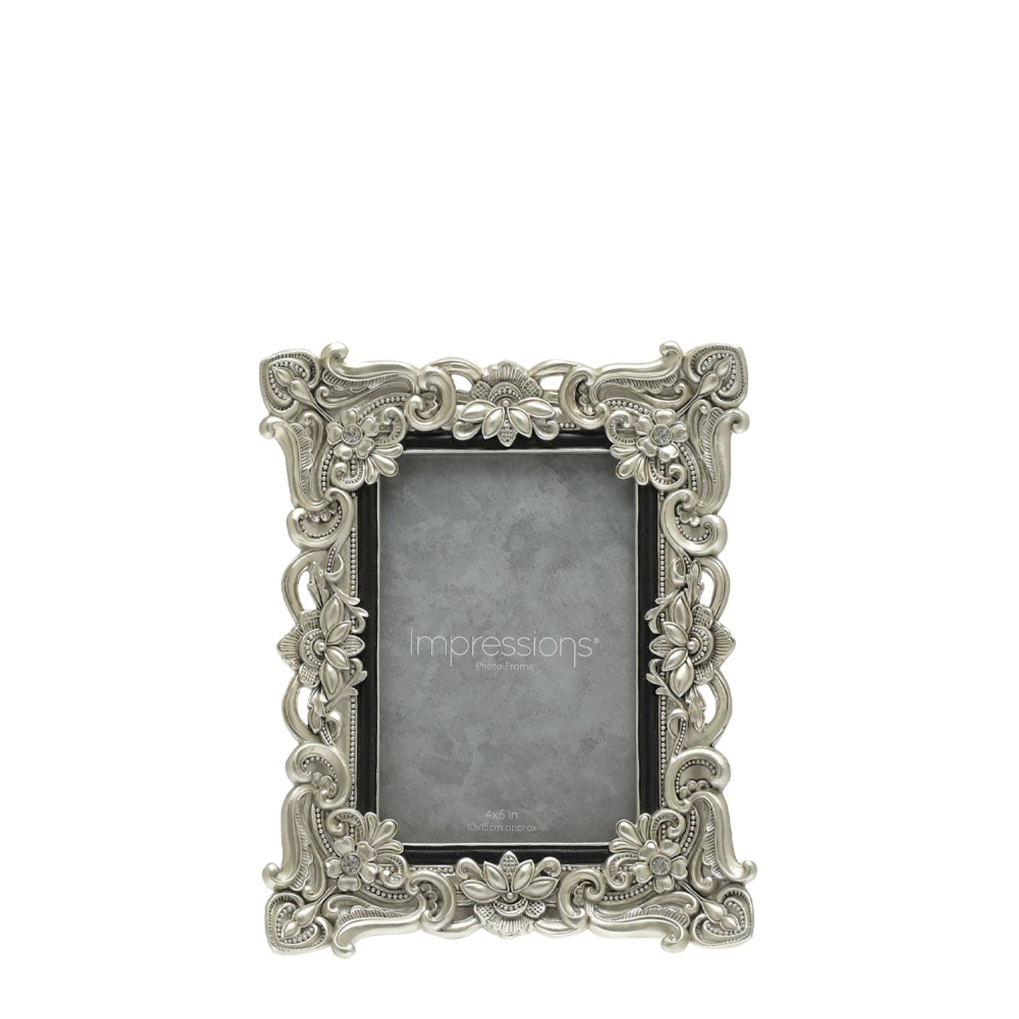 Impressions Antique Silver Floral Resin Frame w/Crystals 4x6