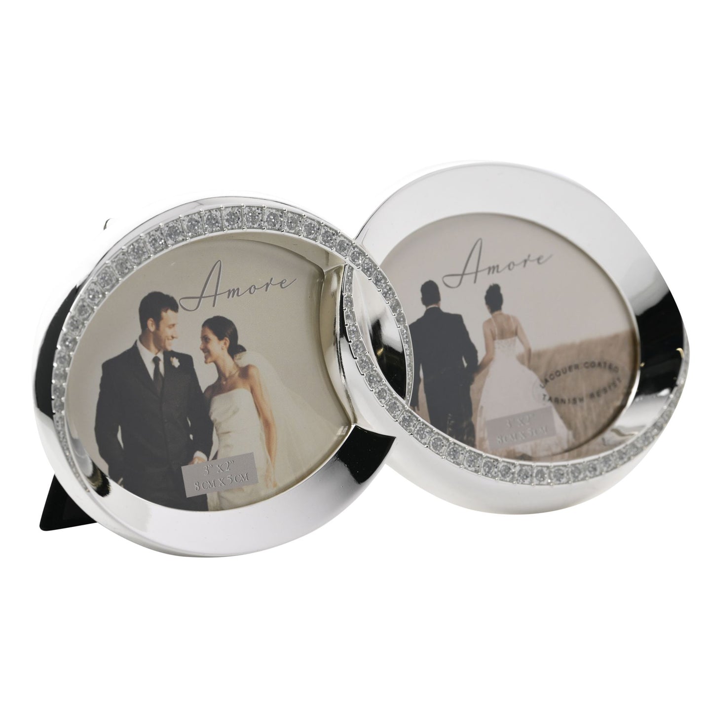 Amore Silverplated Frame with Crystal Double Rings 3" x 2"