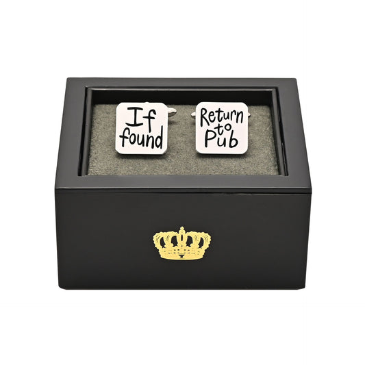 Harvey Makin Brushed 'If Found' 'Return To Pub' Cufflinks