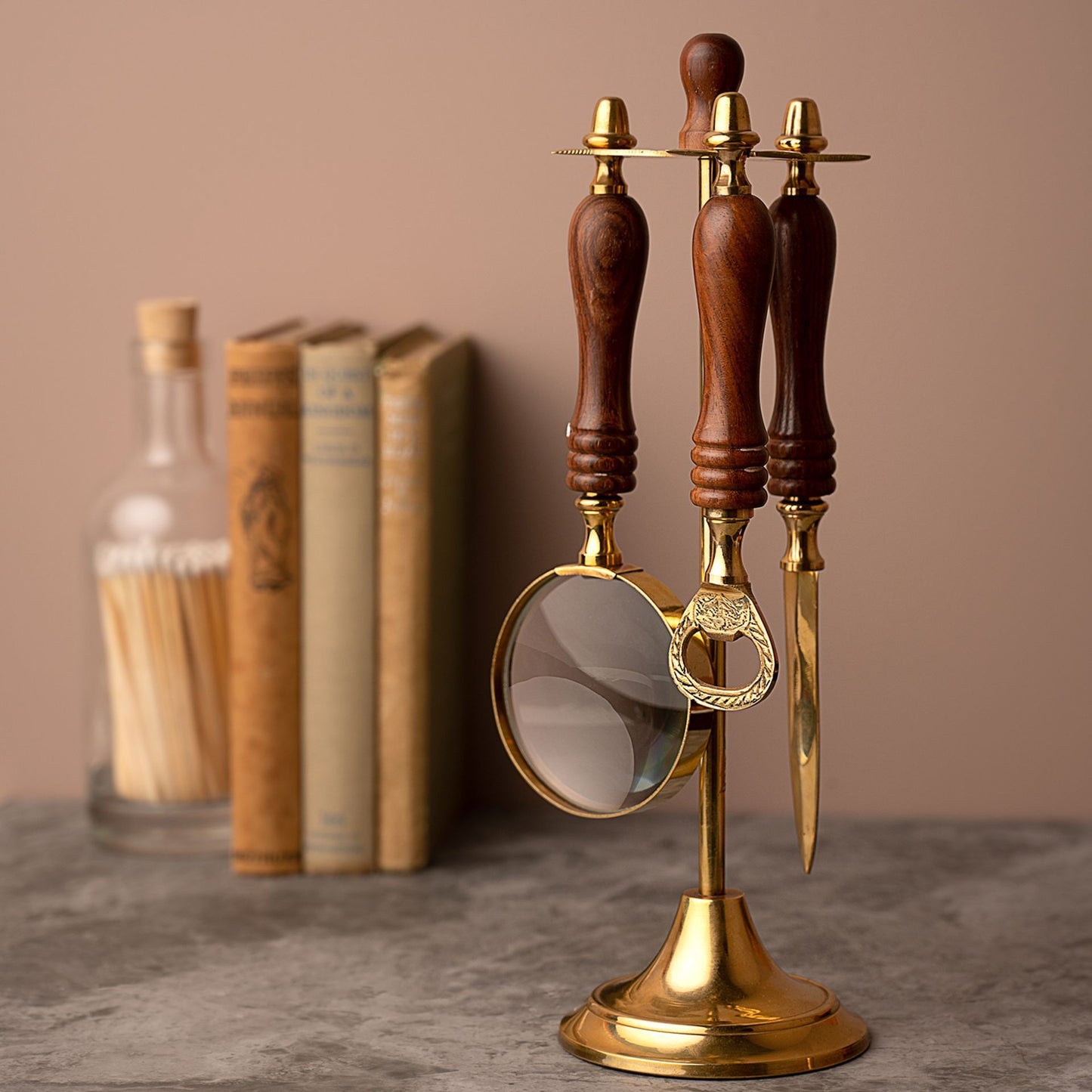 Harvey Makin Magnifying Glass, Letter Opener & Bottle Opener Set on Stand