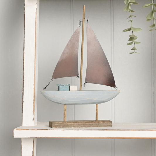 Love Life By The Sea Driftwood with Sea Glass - Boat 25cm