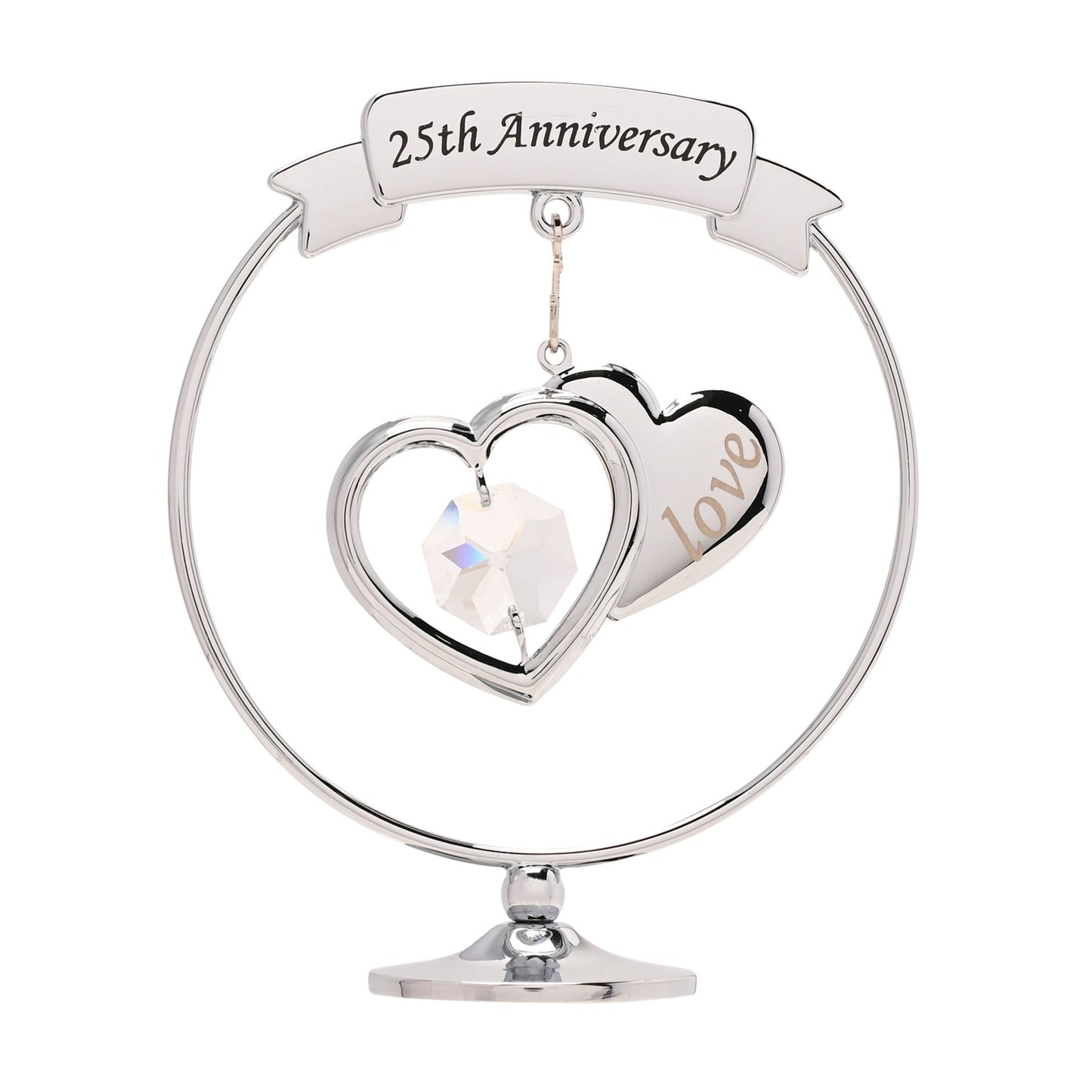 Crystocraft Chrome Circle Ring - 2 Hearts - 25th Anniversary