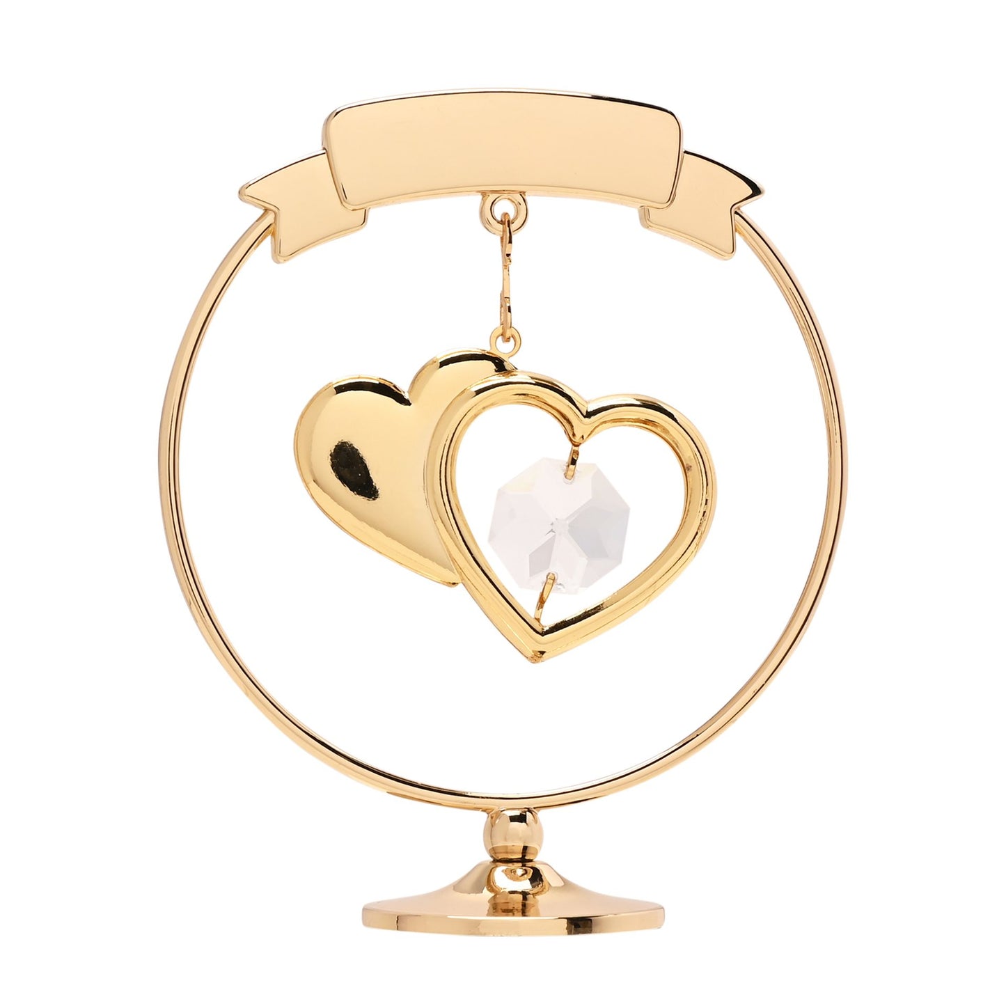 Crystocraft Gold Plated Circle - 2 Hearts - 50th Anniversary