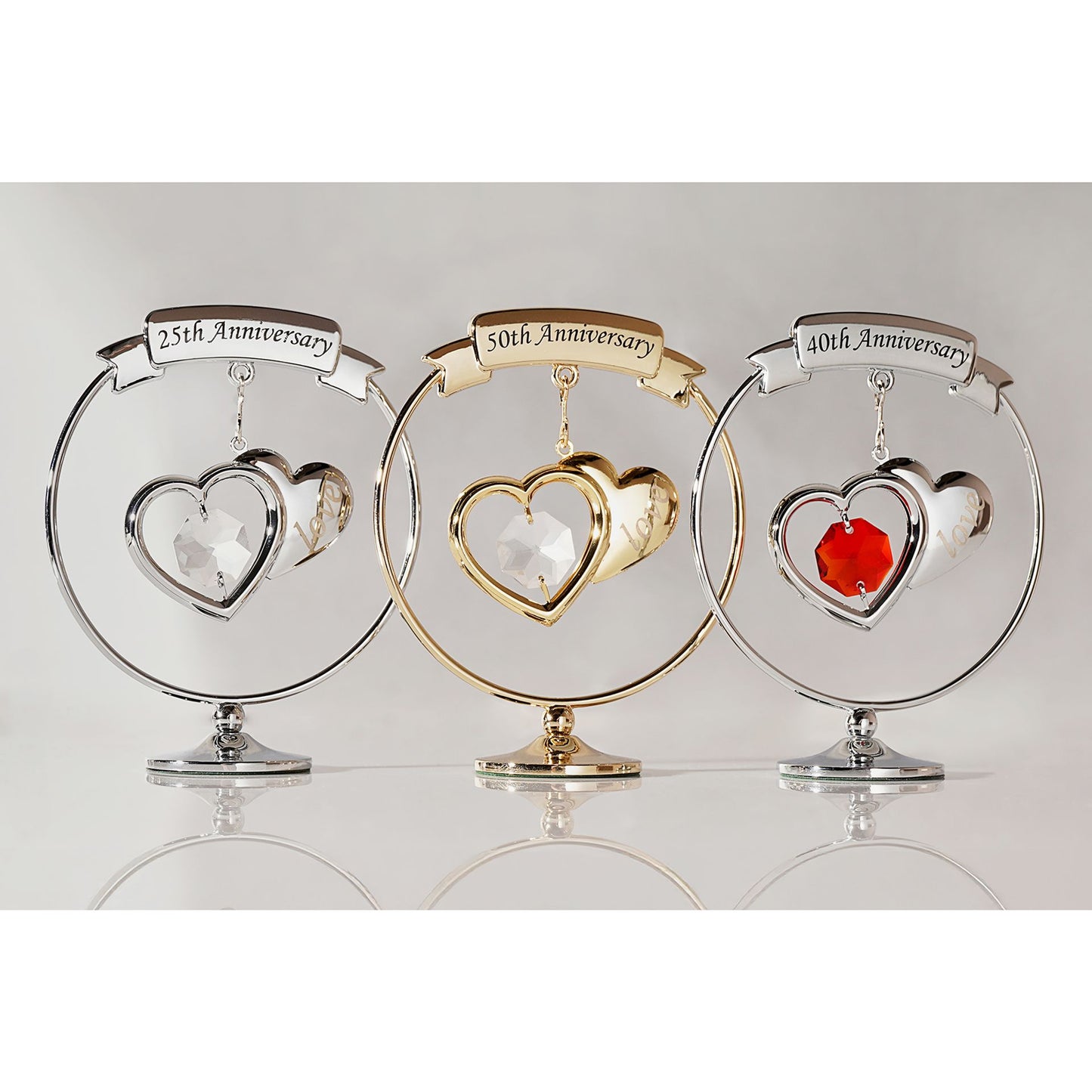 Crystocraft Gold Plated Circle - 2 Hearts - 50th Anniversary