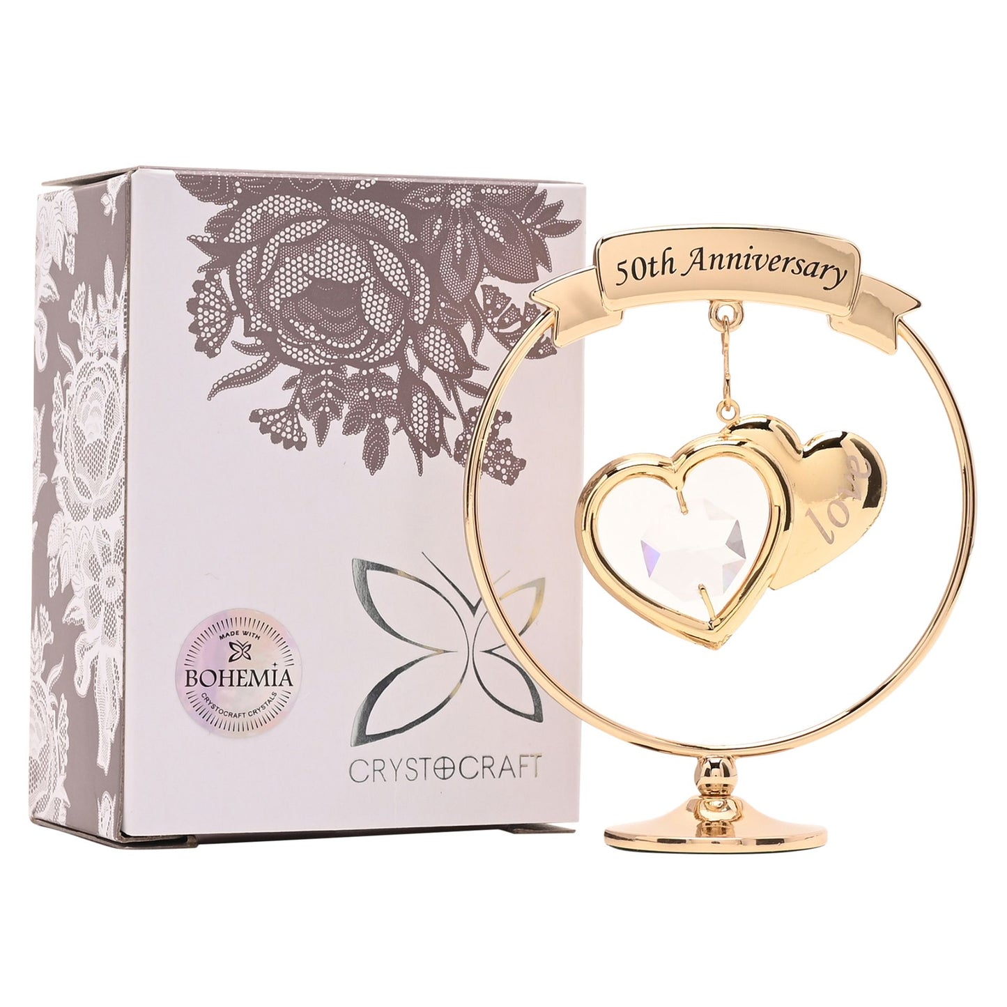 Crystocraft Gold Plated Circle - 2 Hearts - 50th Anniversary