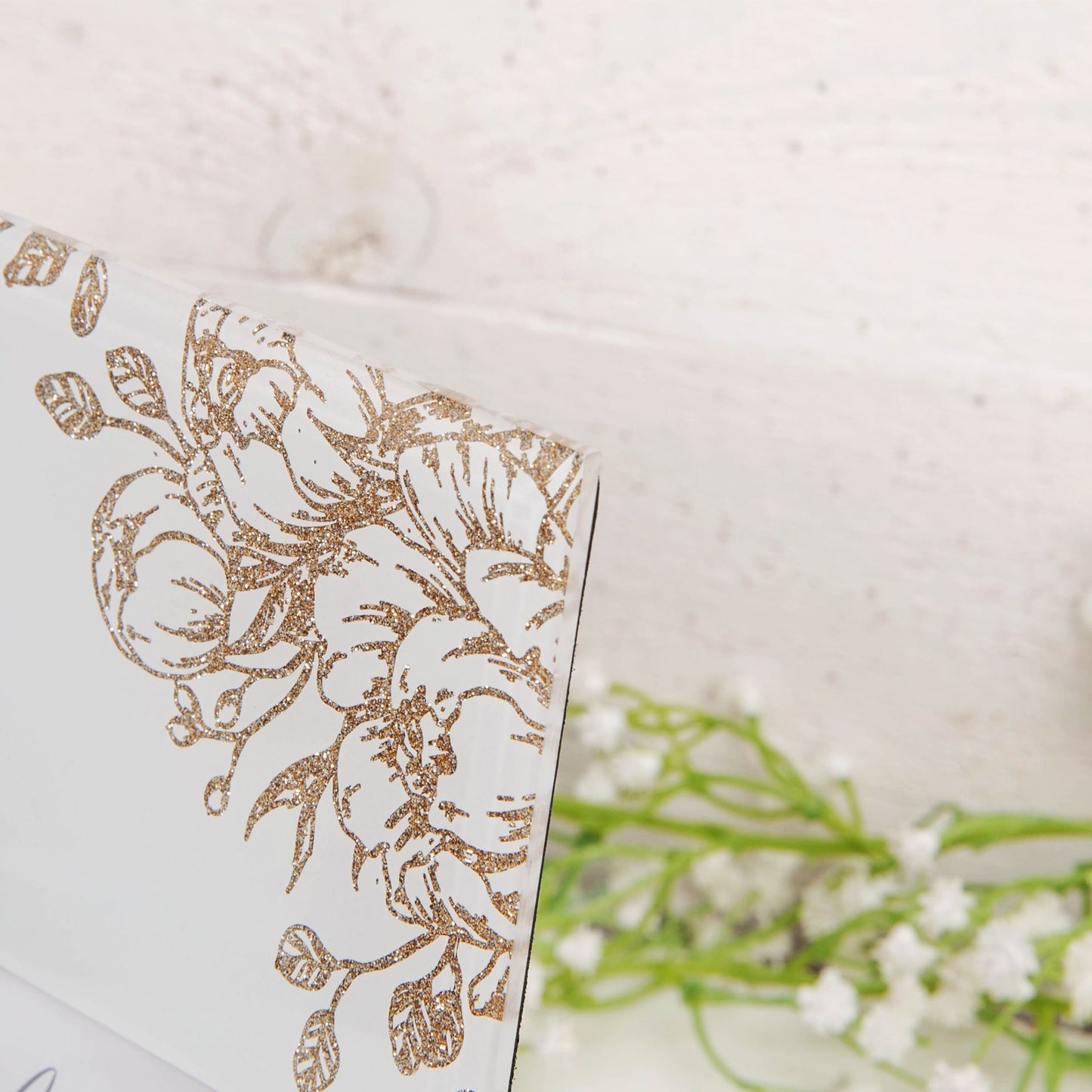 25 Wonderful Years Pale Grey Glass Gold Floral Frame 6" x 4"