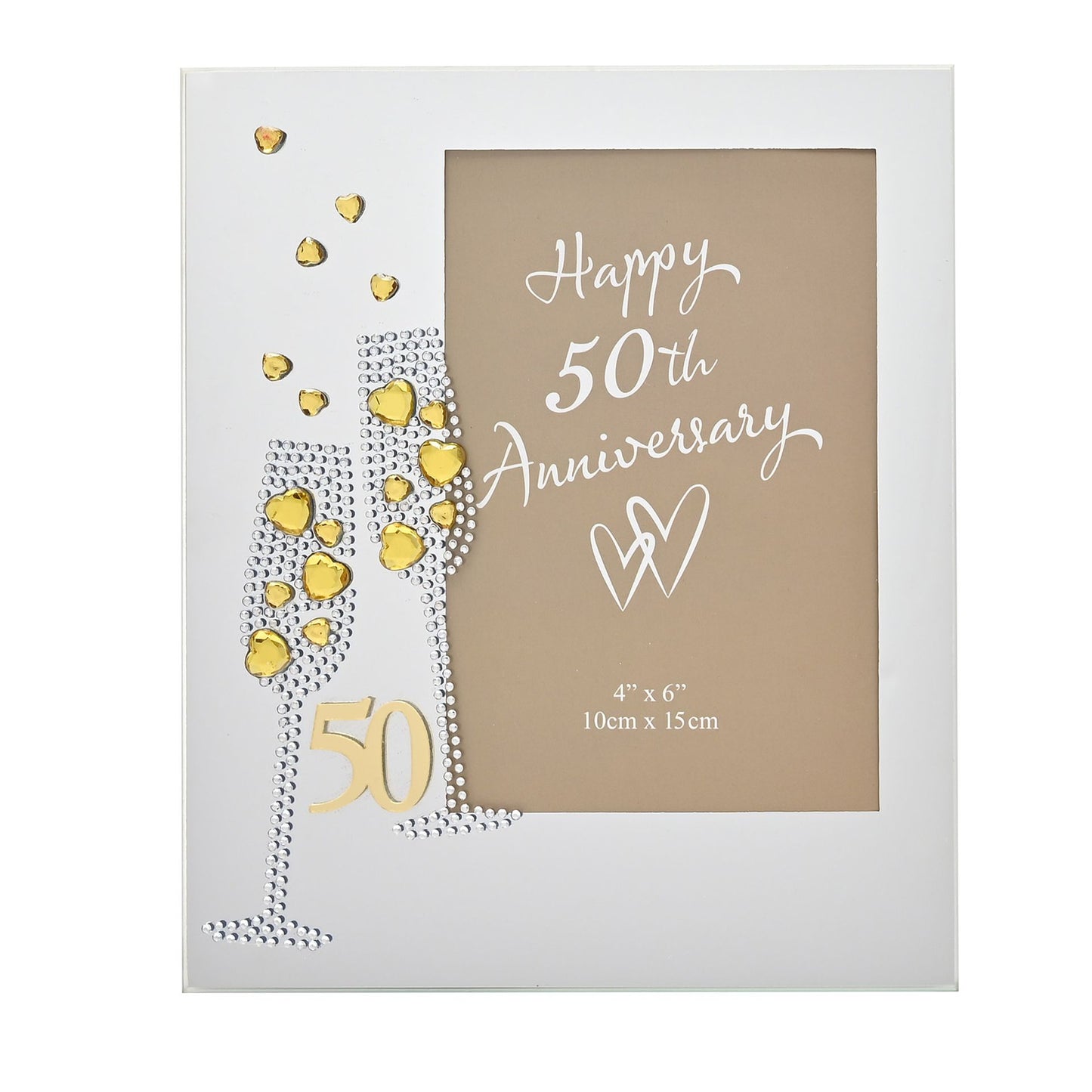Anniversary Mirror Frame 4" x 6" Flute/Crystal 50th