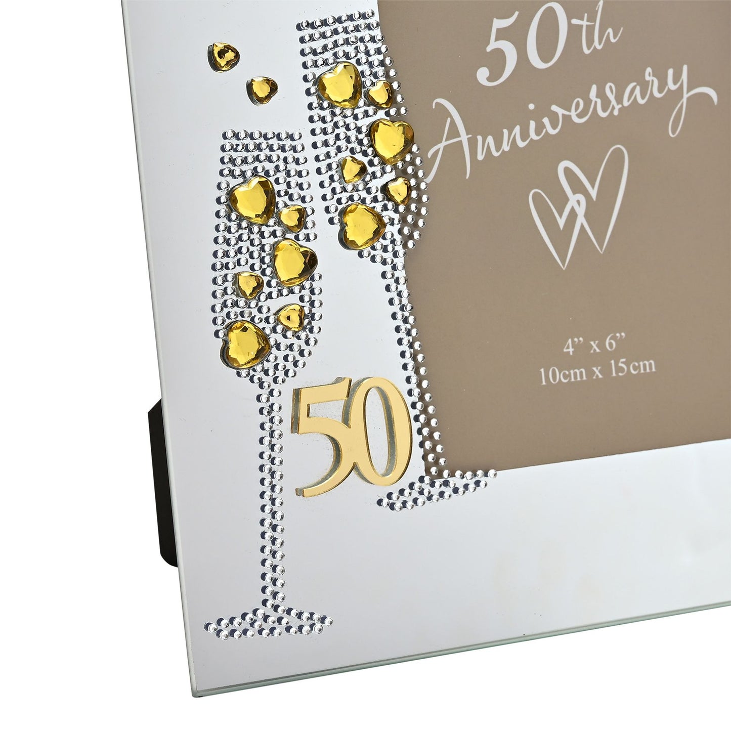 Anniversary Mirror Frame 4" x 6" Flute/Crystal 50th
