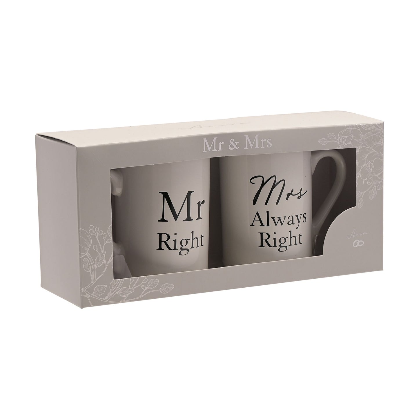 Amore 2 piece Mug Set - "Mr Right / Mrs Always Right"