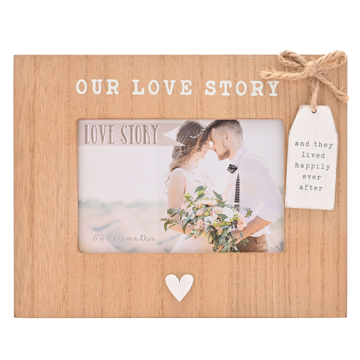 Love Story Wooden Frame with Tag 6" x 4" "Our Story"