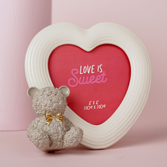 Love Is Sweet Grey/White Heart Photo Frame 4" x 4" - Baby Bear