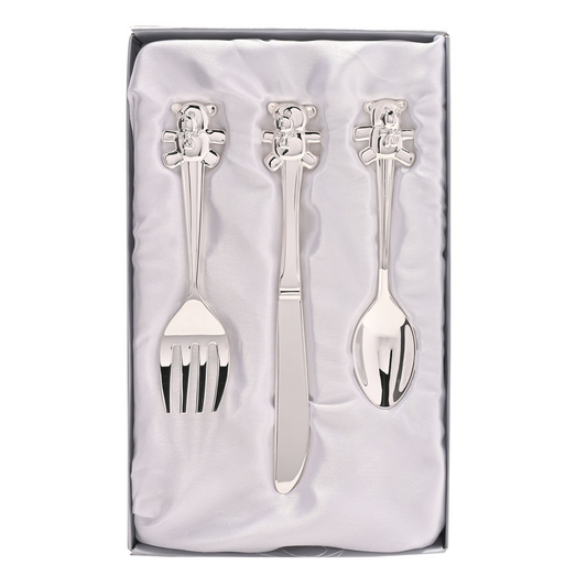 Silverplated Knife, Fork & Spoon Set with Teddy Tops *(96/24)