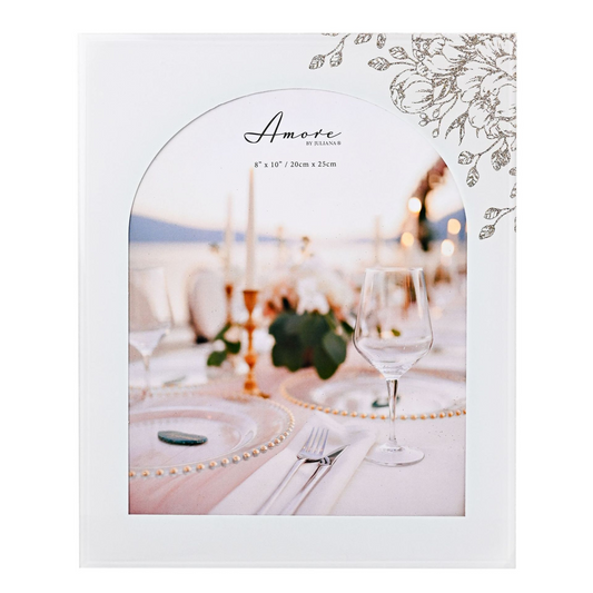 Amore White Floral Glass Arch Photo Frame 8" x 10"