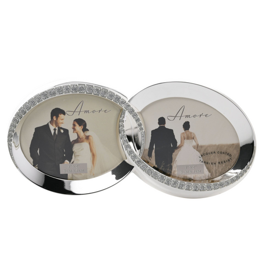 Amore Silverplated Frame with Crystal Double Rings 3" x 2"