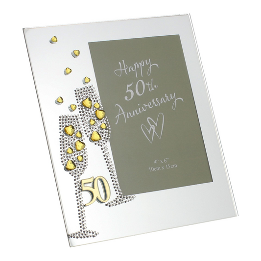Anniversary Mirror Frame 4" x 6" Flute/Crystal 50th