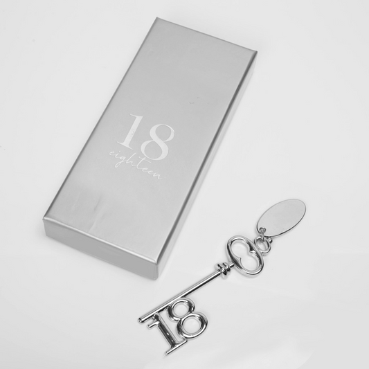 Milestones Silver Plated Birthday Key & Engraving Tag - 18
