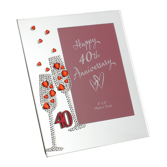 Anniversary Mirror Frame 4" x 6" Flute/Crystal 40th *(36/24)