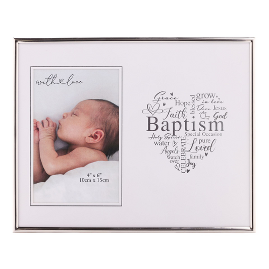 With Love Silver Heart Frame 4" x 6" - Baptism