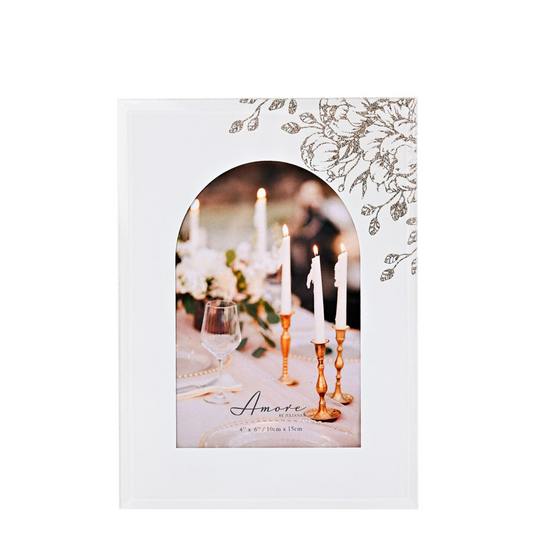 Amore White Floral Glass Arch Photo Frame 4" x 6"