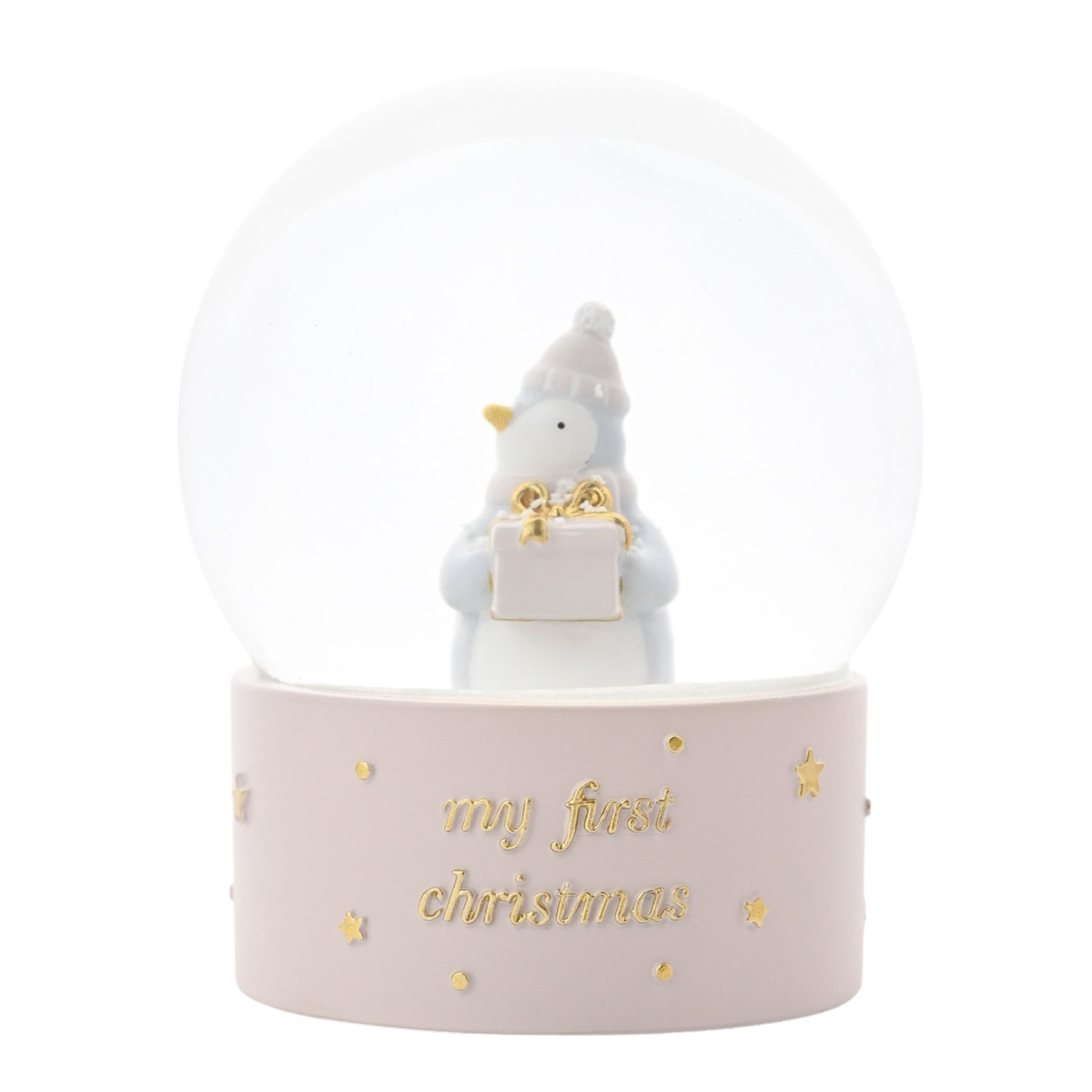 Bambino 'My First Christmas' Penguin Water Globe Pink