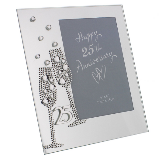 Anniversary Mirror Frame 4" x 6" Flute/Crystal 25th *(36/24)