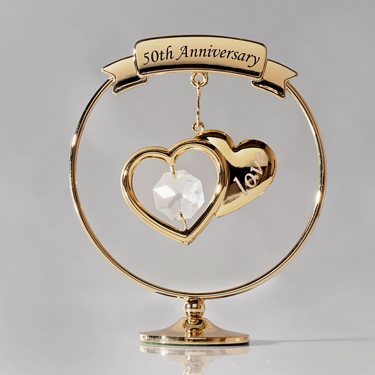 Crystocraft Gold Plated Circle - 2 Hearts - 50th Anniversary