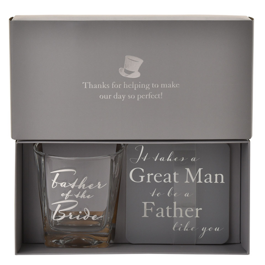 Amore Whisky Glass and Coaster Set - Father of the Bride