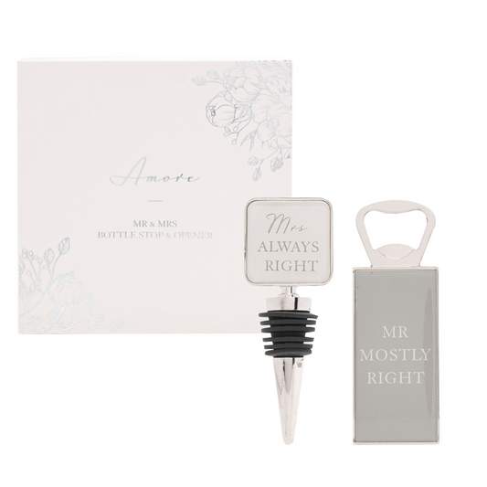 Amore Mr & Mrs Bottle Stop and Opener Set