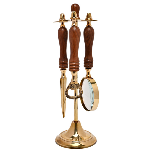 Harvey Makin Magnifying Glass, Letter Opener & Bottle Opener Set on Stand