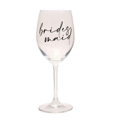Amore Wine Glass Black Words - Bridesmaid