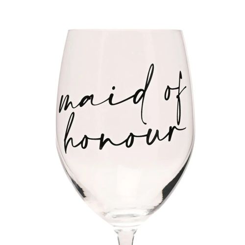 Amore Wine Glass Black Words - Maid Of Honour
