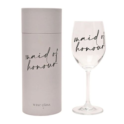 Amore Wine Glass Black Words - Maid Of Honour