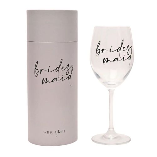 Amore Wine Glass Black Words - Bridesmaid