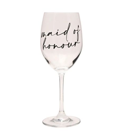 Amore Wine Glass Black Words - Maid Of Honour
