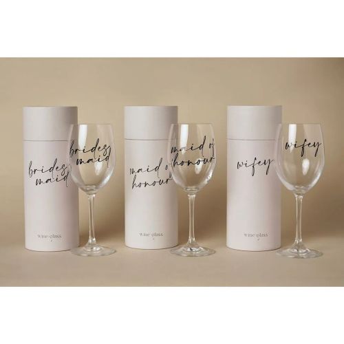 Amore Wine Glass Black Words - Bridesmaid